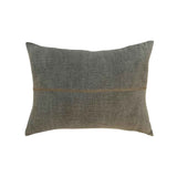 Astrid Lumbar Pillow by One Bi One — gray Belgian linen hand-embroidered with mustard wool, 20×14 in., handcrafted in Gothenburg, Sweden