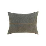 Astrid Lumbar Pillow by One Bi One — gray Belgian linen hand-embroidered with mustard wool, 20×14 in., handcrafted in Gothenburg, Sweden