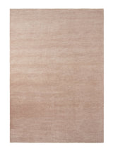 Armadillo Thatch Rug in Pink Salt, overhead view of the hand-knotted wool weave and edge finish