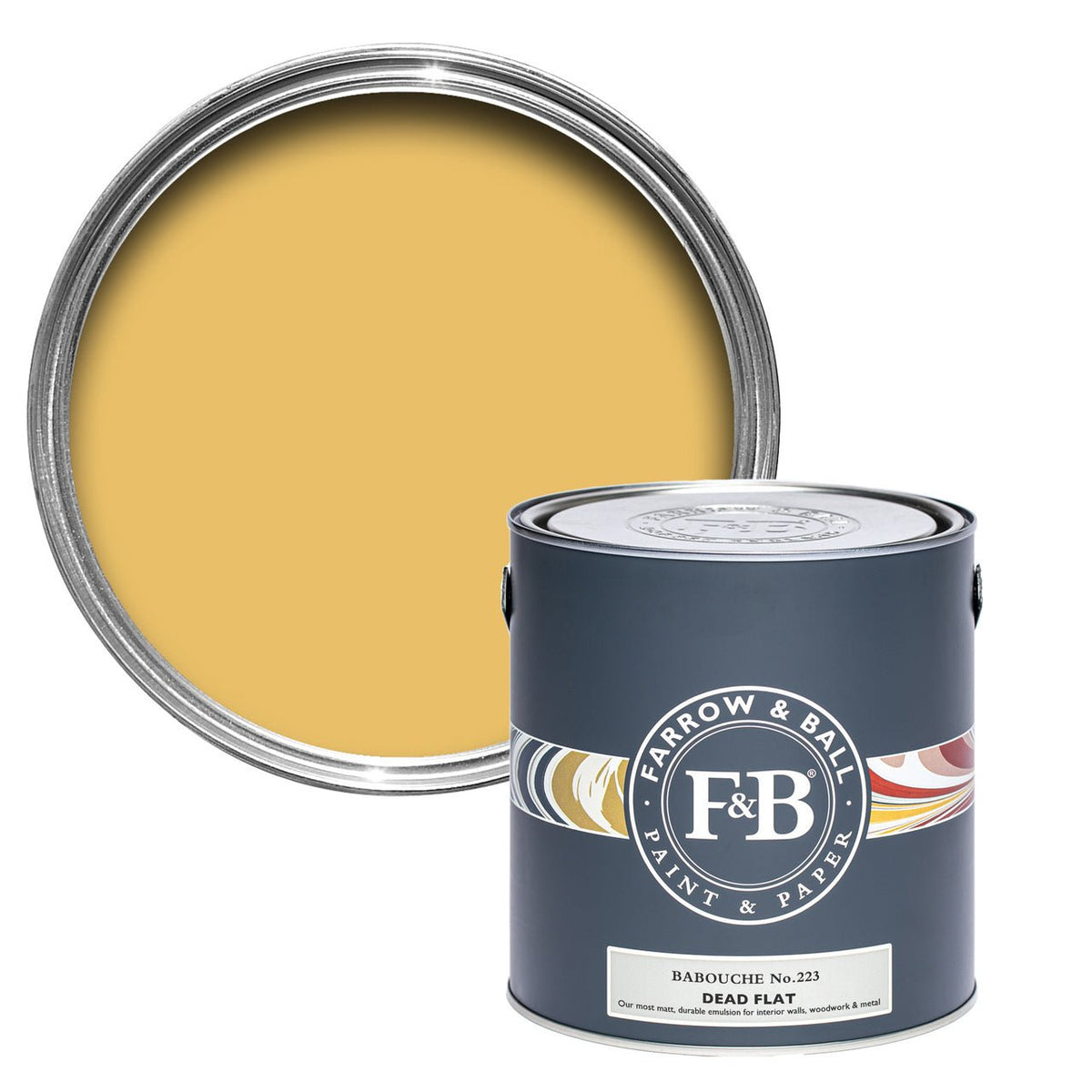 Farrow & Ball Babouche No.223 paint tin and color swatch