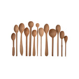 Sir Madam set of 13 unique hand-carved beechwood spoons in assorted shapes and sizes for cooking and serving.