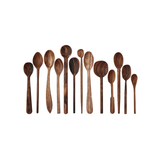Sir Madam set of thirteen hand-carved black siris spoons in assorted larger sizes