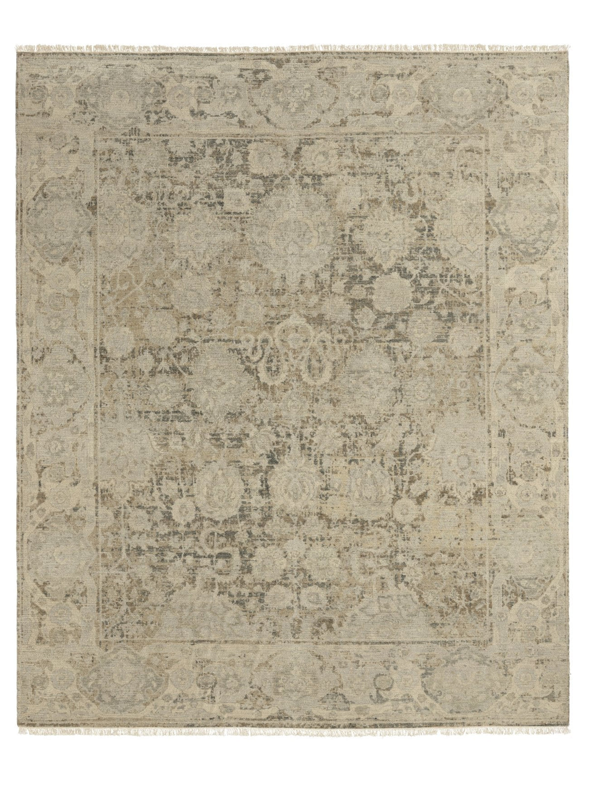 Armadillo Basilica Rug in Clove, overhead view of the handcrafted wool weave and edge finish