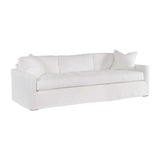 Calimia Home Baylin sofa in white Belgian linen with a classic track-arm design and a plush bench seat.