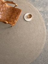 Armadillo Braid Rug in Mushroom, detail of the wool and viscose blend weave and texture