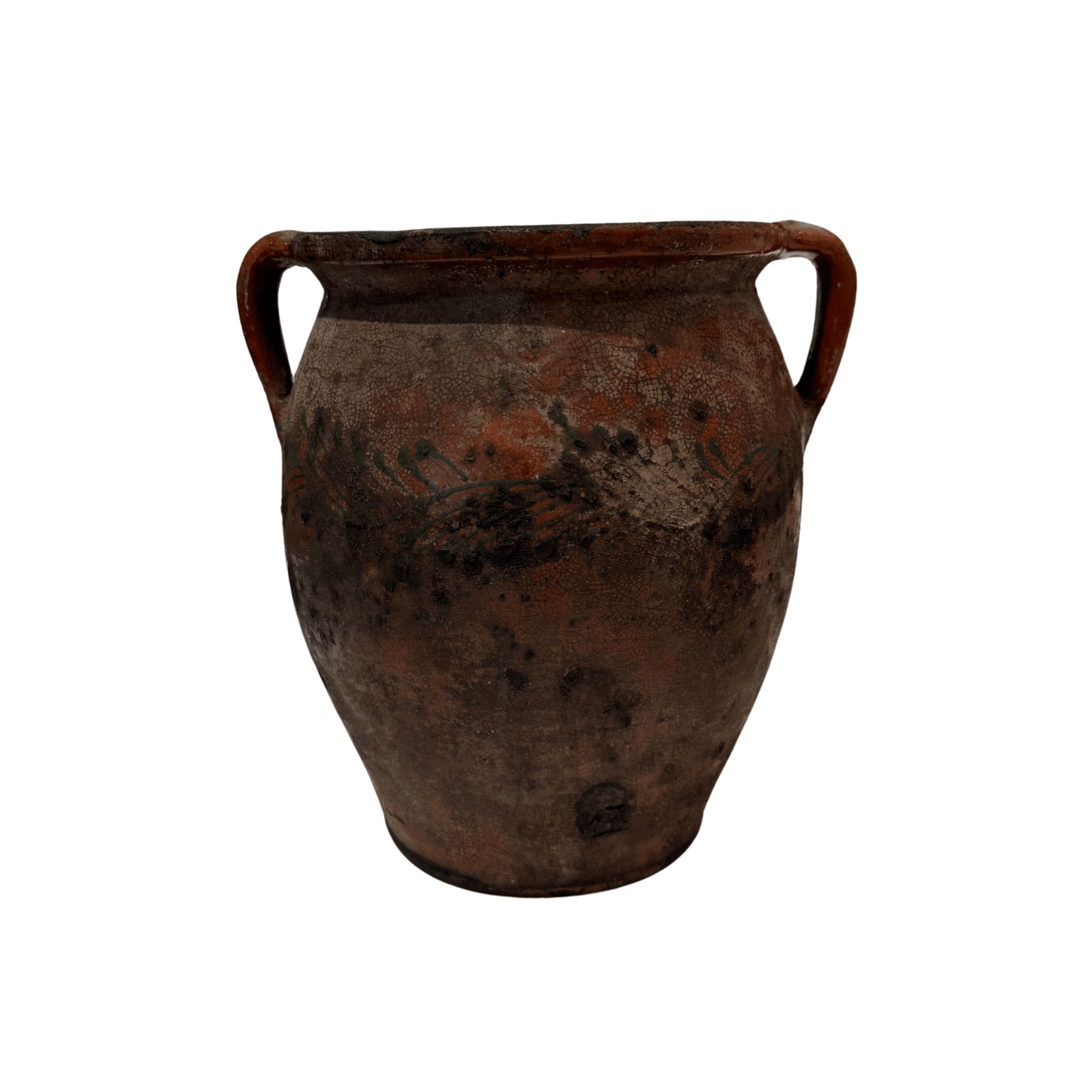 Black and red vintage crock large — glazed stoneware on white background