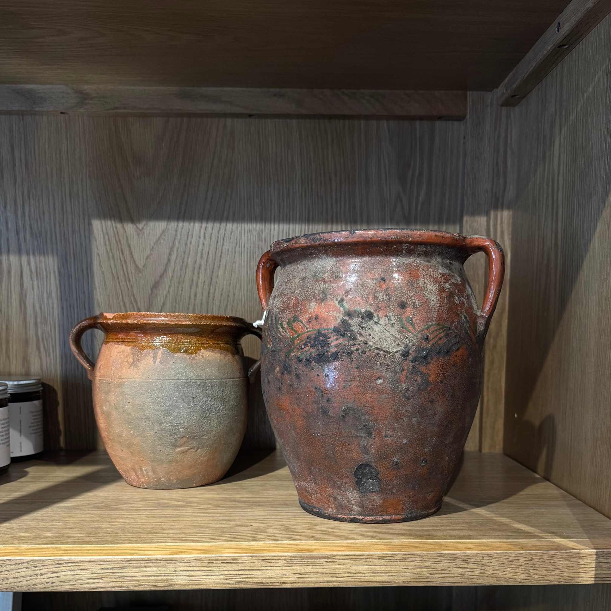 Black and red vintage crock, large — glazed stoneware sourced from Sweden