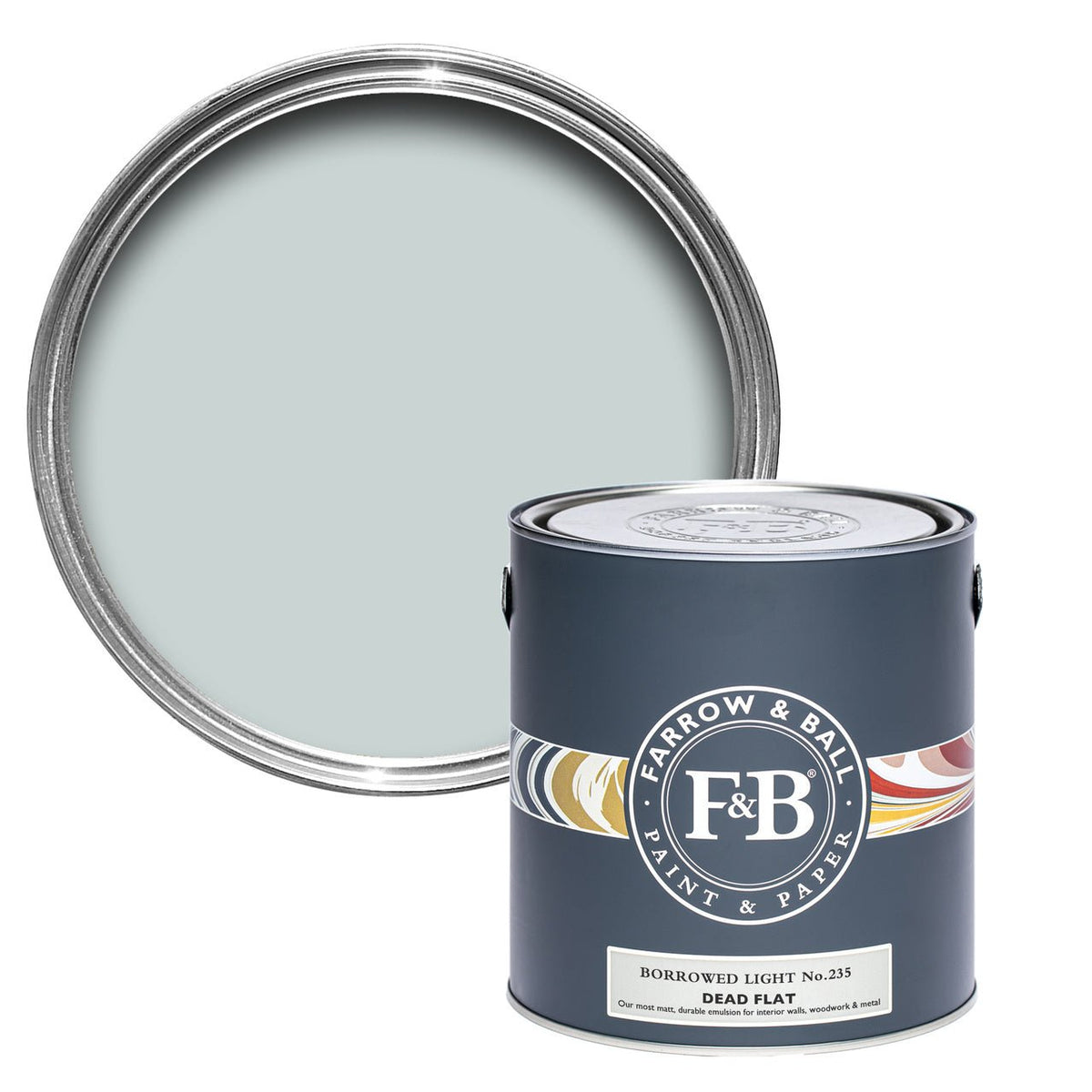 Farrow & Ball Borrowed Light No.235 paint tin and color swatch