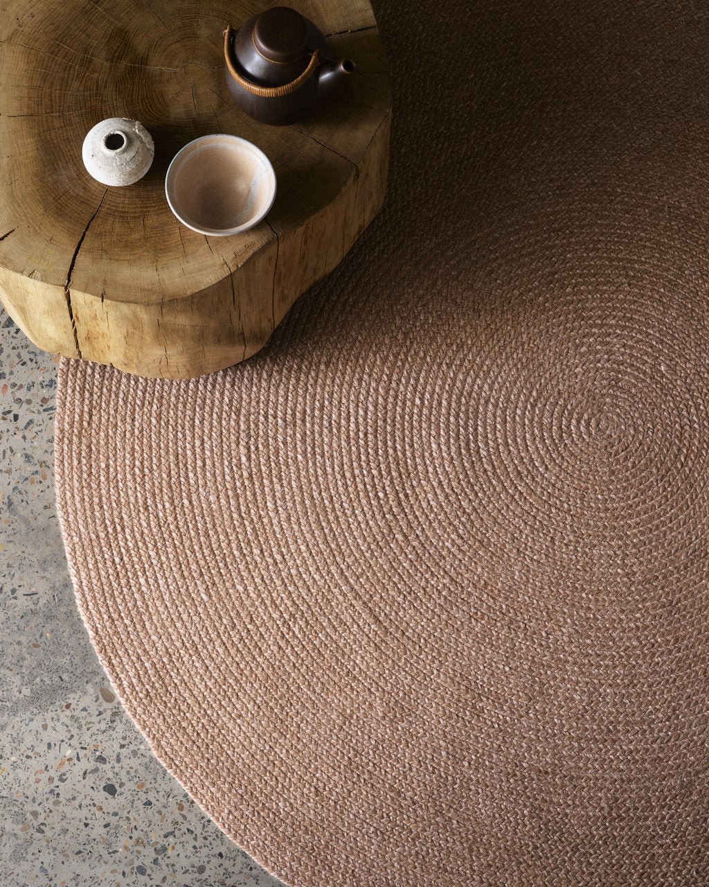 Braid Rug by Armadillo, hand-braided wool blend rug, styled in a room at Calimia Home