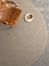 Armadillo Braid Rug in Mushroom, detail of the wool and viscose blend weave and texture