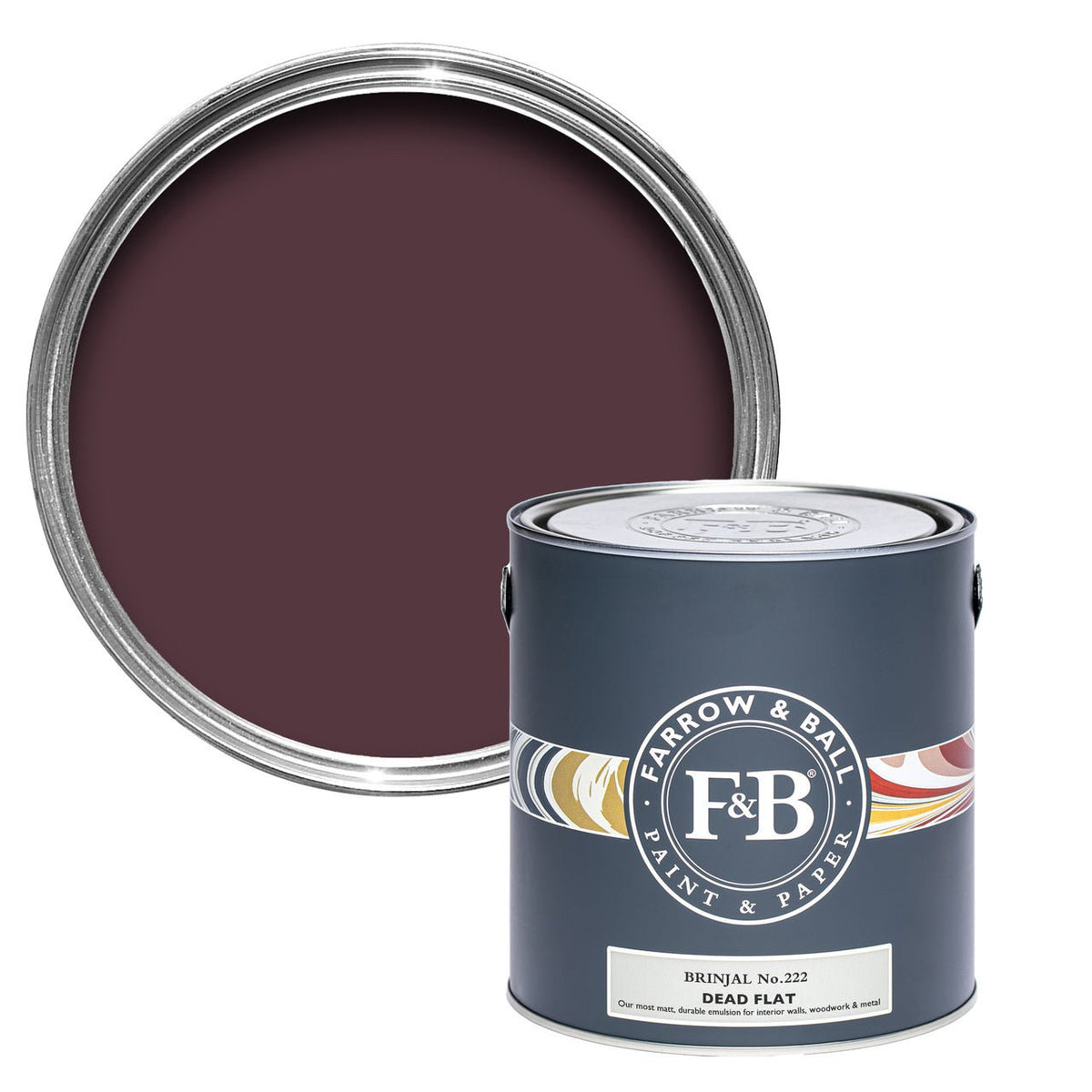 Farrow & Ball Brinjal No.222 paint tin and color swatch