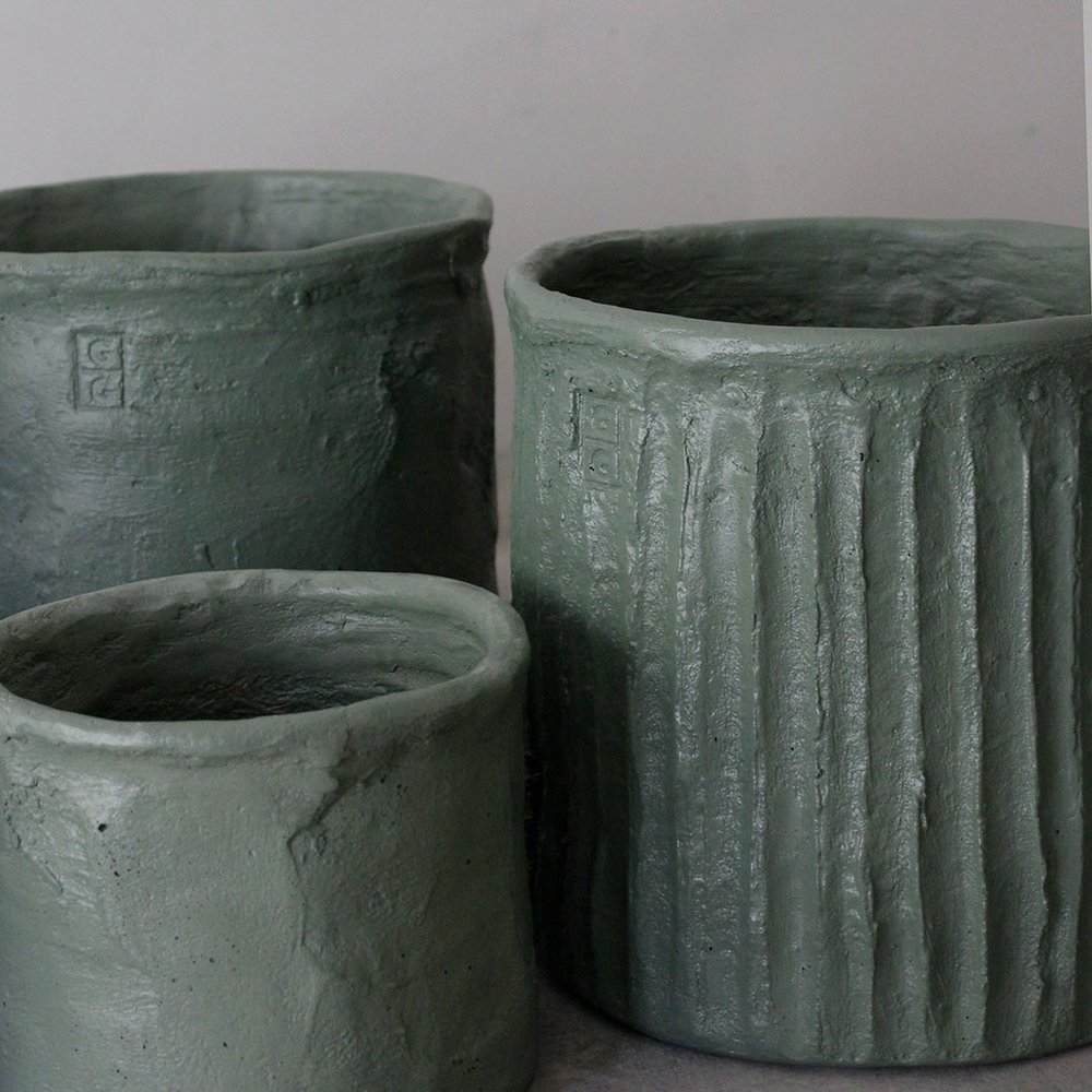 Handmade Cement Planter Bucket - Green
