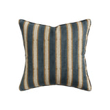 Walter G Buzios Desert decorative pillow with blue and tan vertical stripes, pipe edge, and hidden zipper.