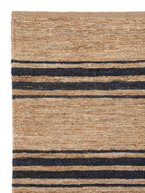 Armadillo River Nook Rug in Natural & Indigo, corner close-up of the jute pile and edge