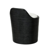 Calimia Home Enzo swivel stool with black pencil pole rattan coil weave and white upholstered seat, back view