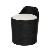 Calimia Home Enzo swivel stool with black coil weave rattan frame and white upholstered seat for outdoor use