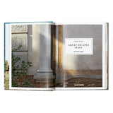 Calimia Home Great Escapes Italy The Hotel Book open to a page featuring a rustic Italian architectural detail.