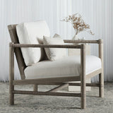 Calimia Home Norton lounge chair with whitewash hardwood frame, hand-twisted lampakanay rope, and white cushions.