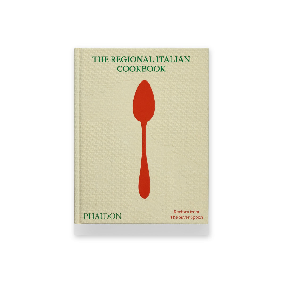 Calimia Home The Regional Italian Cookbook book, cover from The Silver Spoon with a red spoon on a cream linen cover.