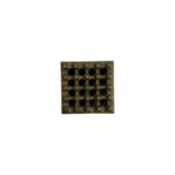 Overhead view of the large brass lattice showing sixteen round wells and raised square studs