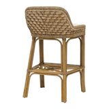 Calimia Home Capitola bar stool with a natural pole rattan frame, seagrass woven back, and lampakanay rope detailing.