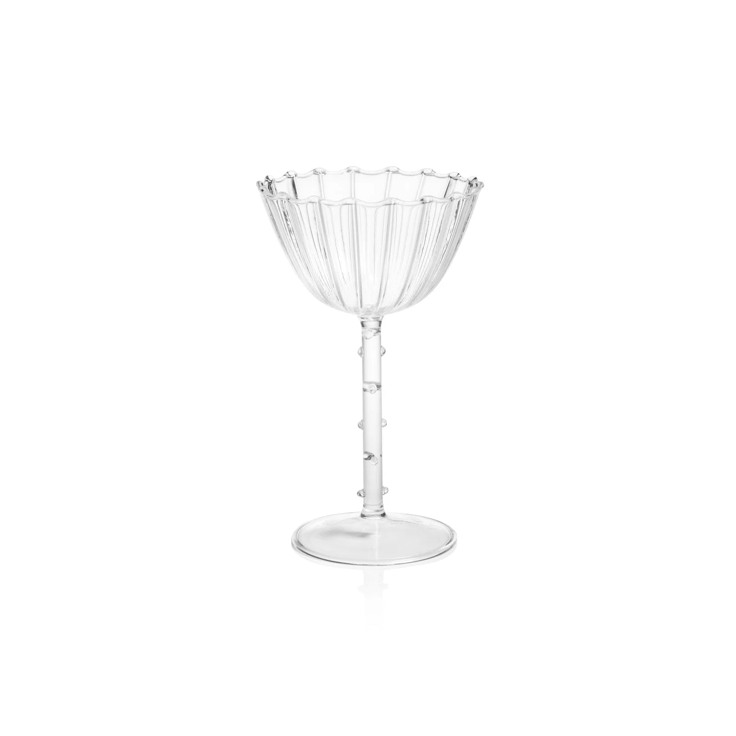 Chamont Coupe Glass with ribbed bowl and scalloped rim, borosilicate glass, front view