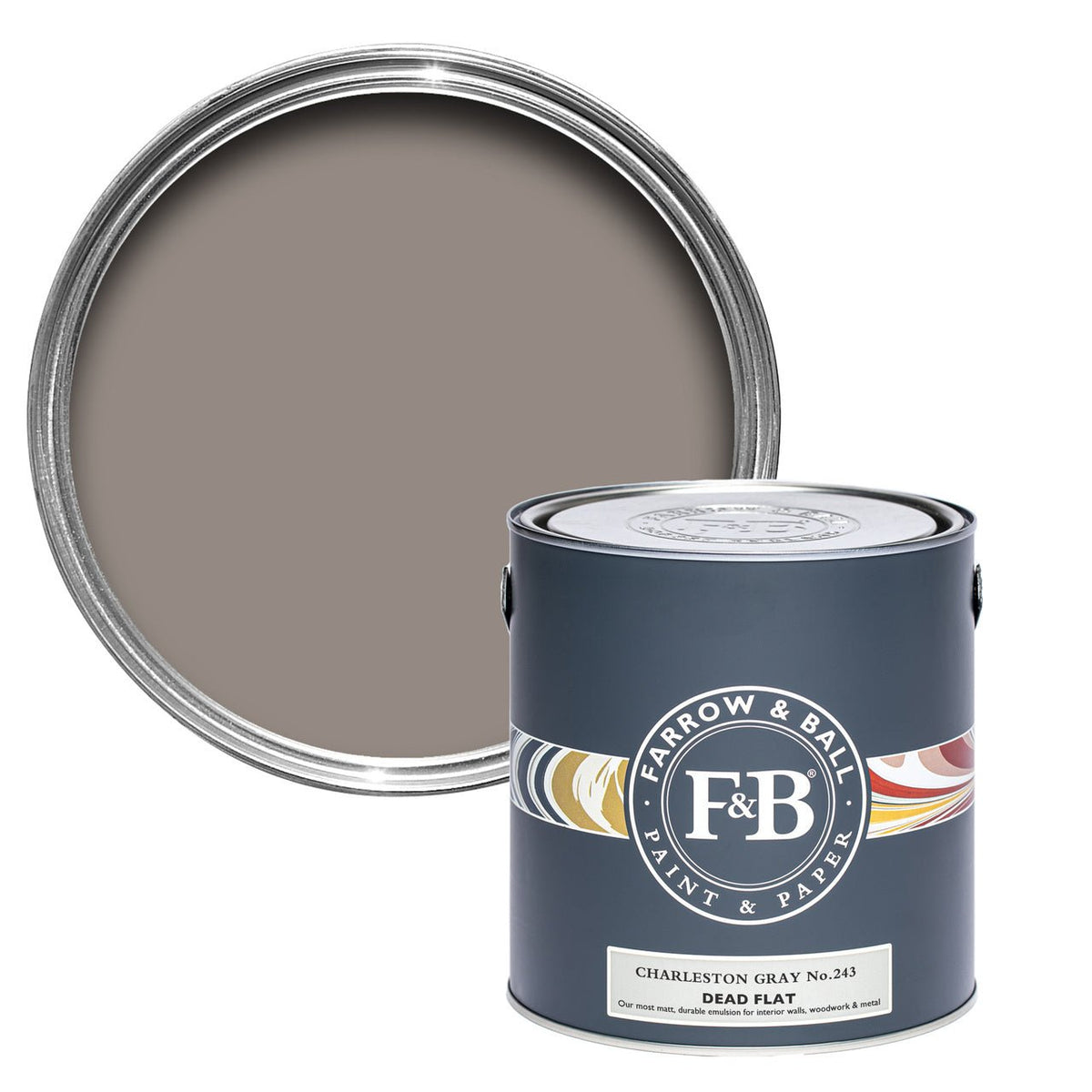Farrow & Ball Charleston Gray No.243 paint tin and color swatch