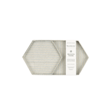 Maison Poire Clémence hexagon tray set in Blue Mist stripe, the small tray nested in the large one with its gift band