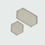 Clémence small and large hexagon trays in Blue Mist stripe, shown side by side from above