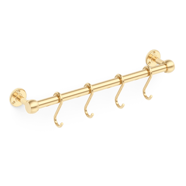 Cotswold Brass Pot Rail & S Hooks in Polished Brass Unlacquered