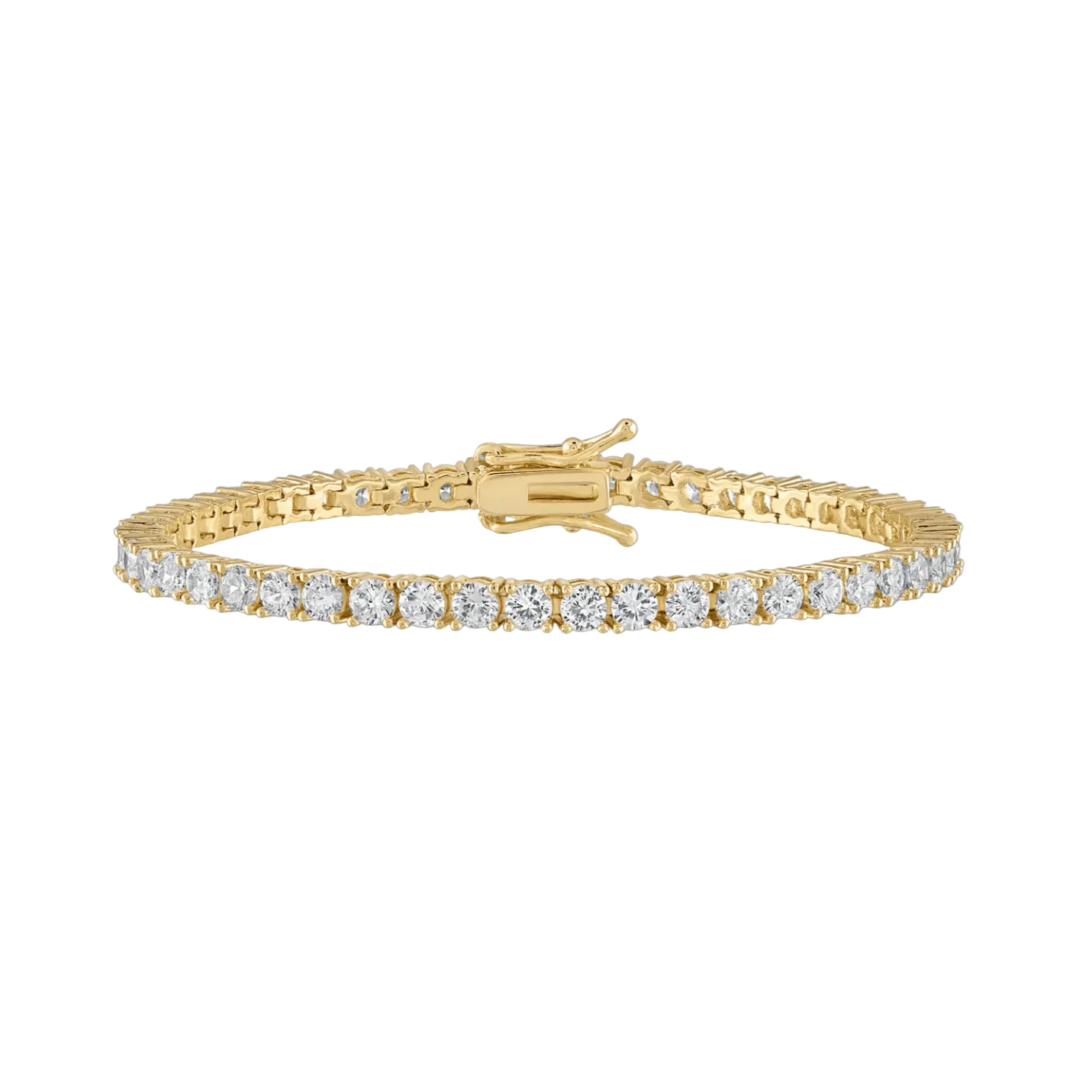 Crystal tennis bracelet in yellow gold on wrist