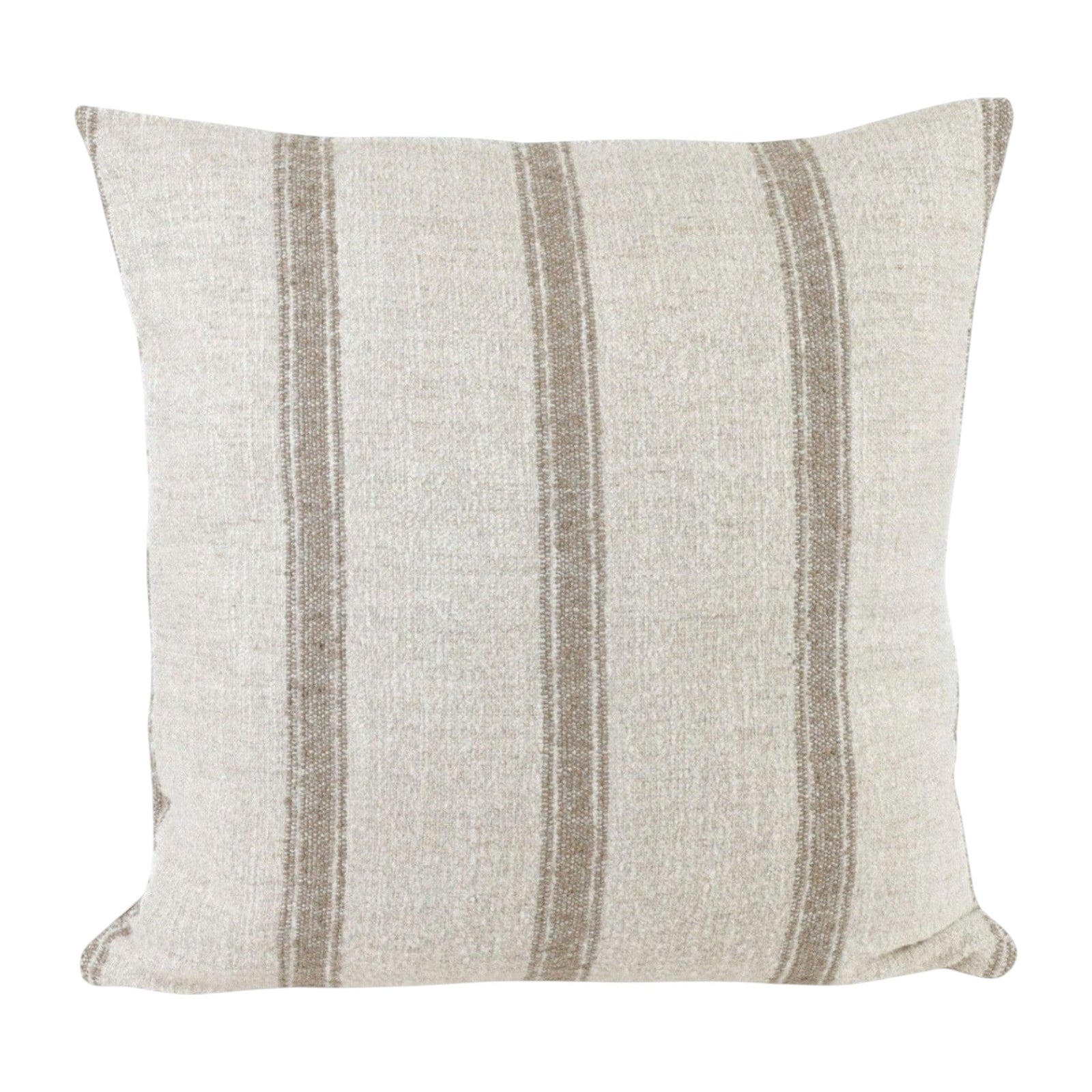Calimia Home Dalton pillow in natural and mink linen with a hand-woven striped pattern and feather-down insert.