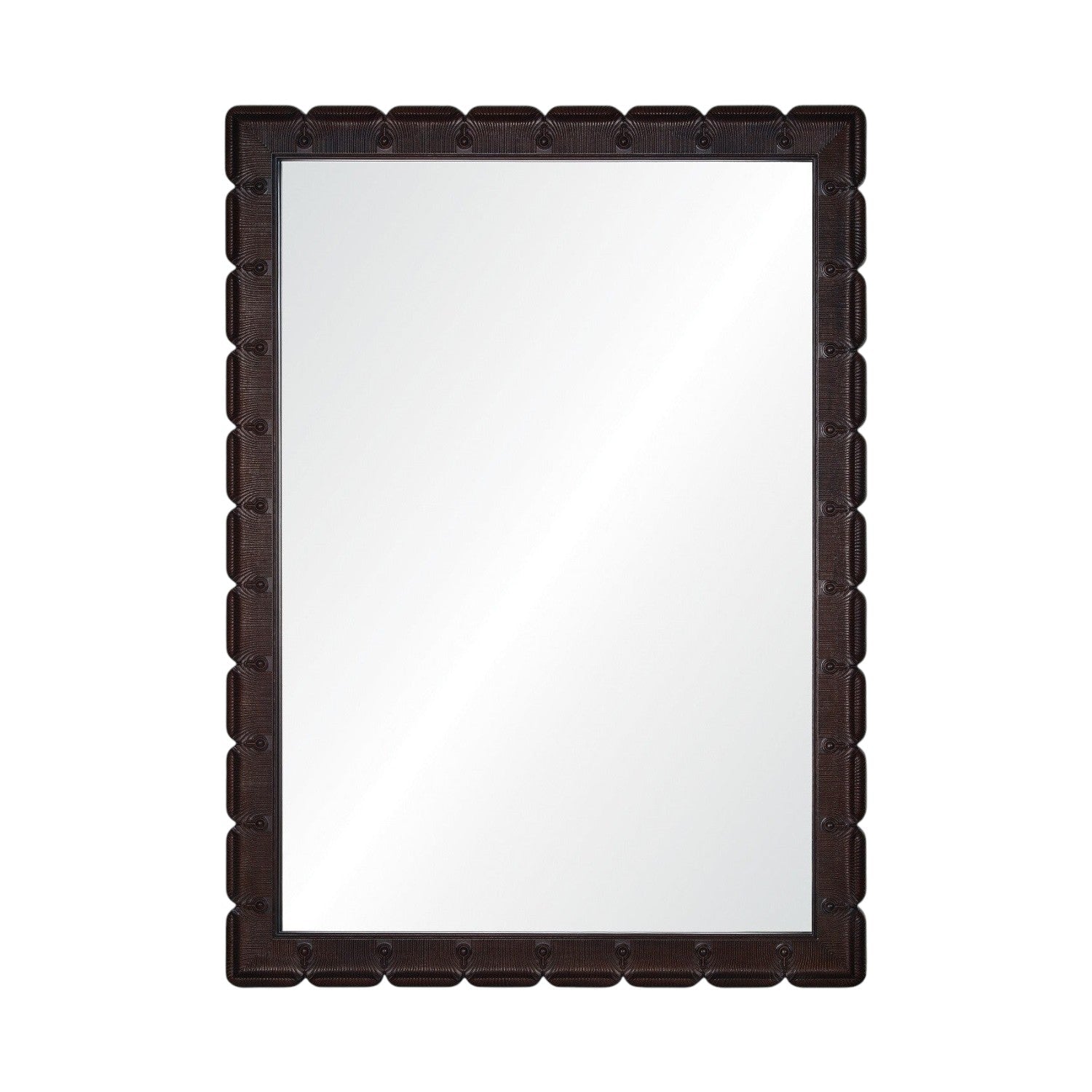 Calimia Home dark mahogany hand carved rectangular wall mirror with a decorative textured frame