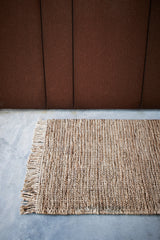 Armadillo Sahara Nook Rug in Natural, overhead view of the double-woven jute weave and edge finish