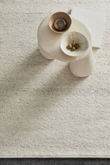 Armadillo Aspen Rug in Natural, a second view of the handwoven soumak wool rug in a styled interior