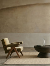 Armadillo Mojave Rug in Cashew, a second view of the hand-knotted jute rug in a styled interior