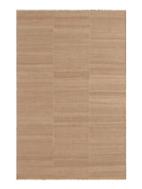 Armadillo Selva Rug in Desert, overhead view of the handwoven afghan wool kilim weave and edge finish