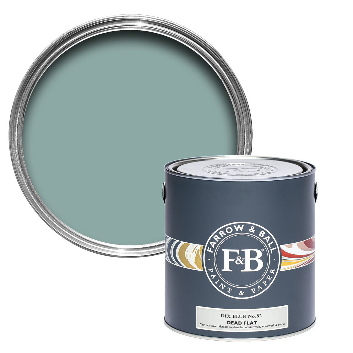 Farrow & Ball Dix Blue No.82 paint tin and color swatch
