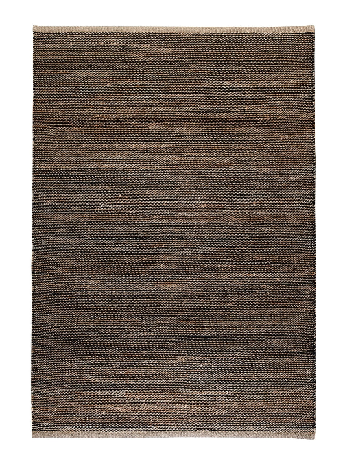 Armadillo Drift Rug in Natural & Black, overhead view of the handwoven jute and wool weave and edge finish