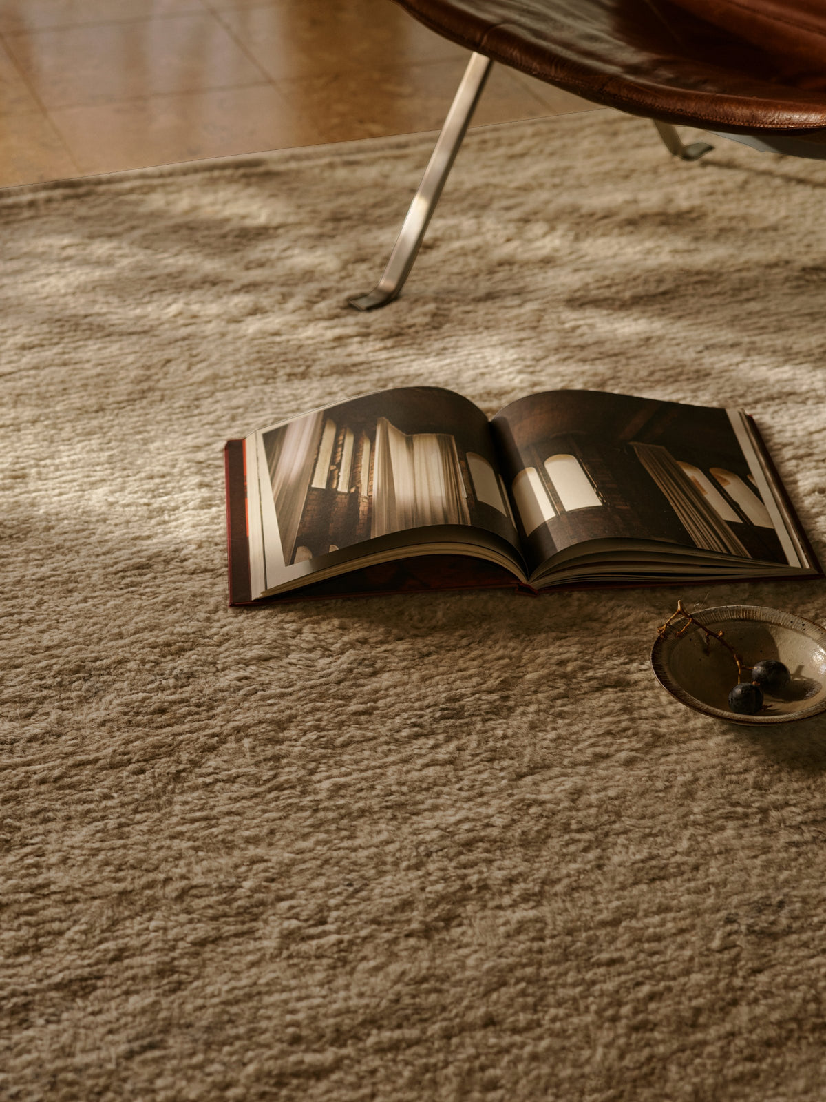 Bower Rug by Armadillo, hand-knotted afghan wool rug, styled in a room at Calimia Home