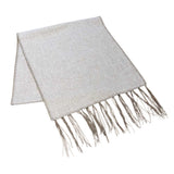 Elise Taupe Table Runner by One Bi One — Belgian linen with wool embroidery and tassel ends, handcrafted in Gothenburg, Sweden