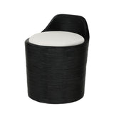 Calimia Home Enzo swivel stool with black coil weave rattan frame and white upholstered seat for outdoor use