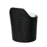 Calimia Home Enzo swivel stool with black pencil pole rattan coil weave and white upholstered seat, back view