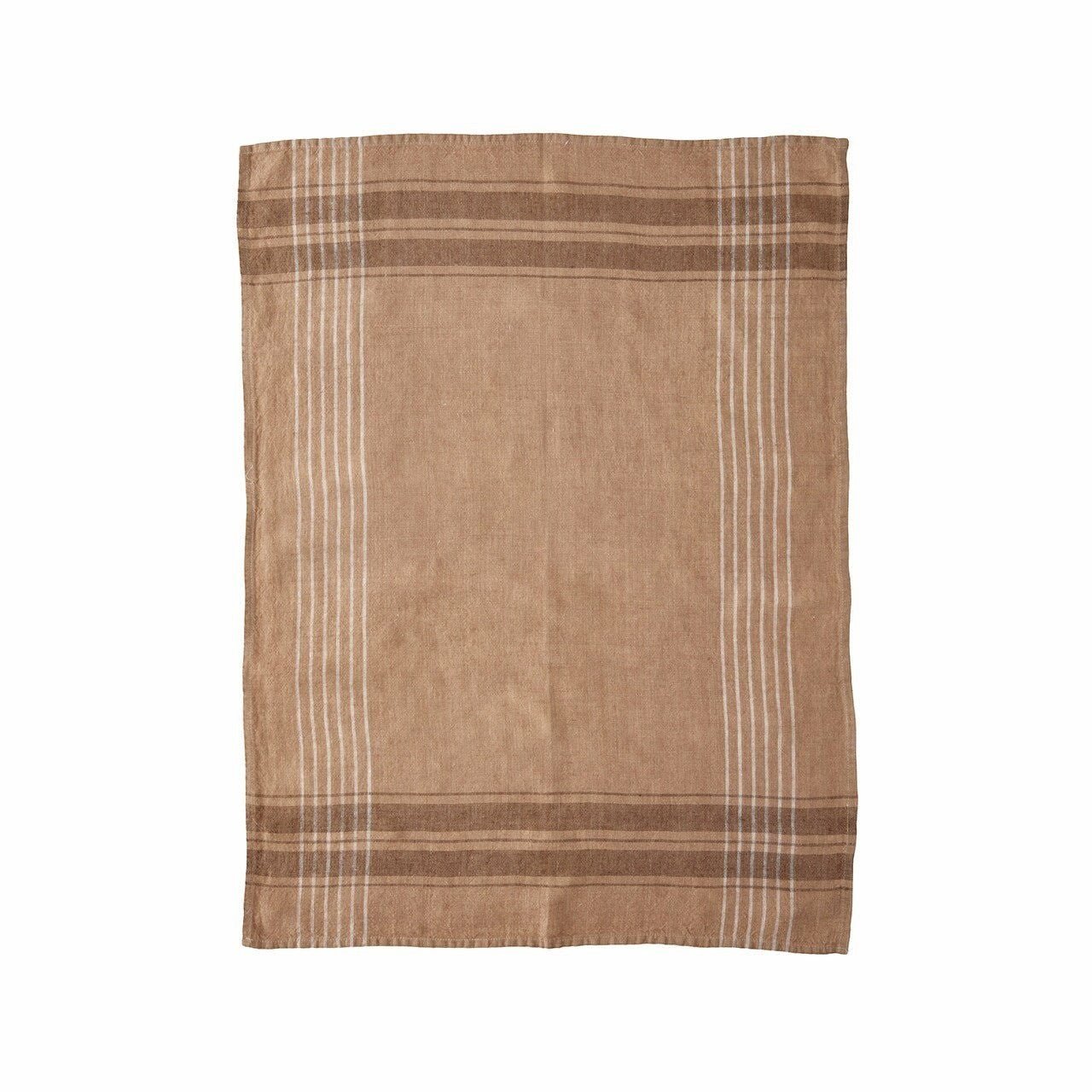 Sir Madam set of two earth-toned 100% linen jacquard tea towels with striped border detail.