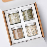Calicutts Essentials Gift Set featuring four glass jars of handcrafted, preservative-free spice blends in a box.