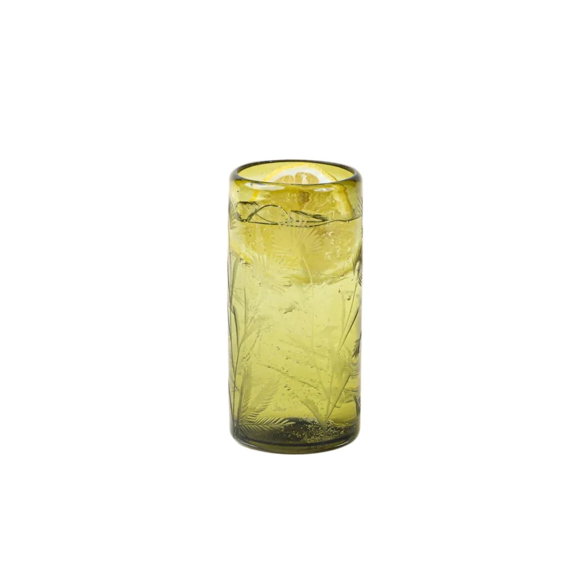 Etched Thistle Glassware - Olive