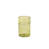 Short olive green tumbler showing the hand-etched thistle pattern