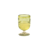Etched thistle wine glass in olive green with luminous recycled glass