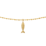Yellow gold necklace with fish bar pendant on textured chain