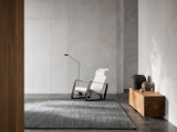 Armadillo Staccato Rug in Nightfall, hand-knotted silk and linen rug shown in a room setting